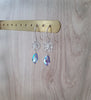 Silver flower earrings featuring Tanzanite AB Swarovski crystal drops