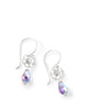 Rhodium plated flower earrings with Tanzanite AB Swarovki crystal drops