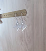 Silver butterfly earrings with clear Swarovski crystals on display