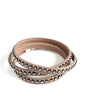 Beige triple wrap leather bracelet with Swarovski crystals and magnetic lock