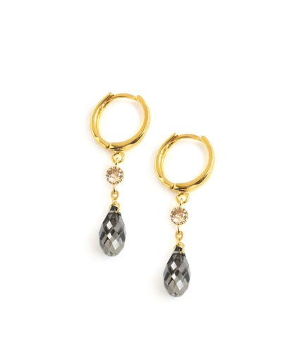 18K gold plated hoop earrings with "Black Silver Night" Swarovski crystal drops.