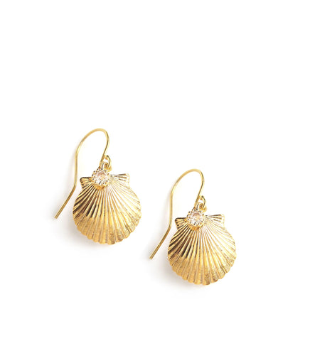 18K gold plated seashell earrings with crystal charms.