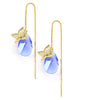 18K gold plated threader earrings with butterflies and Light Sapphire Swarovski drops