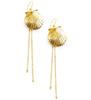 Long-length 18K gold plated seashell statement earrings with dangling chains.