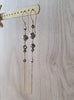 Long-length 18K gold plated earrings featuring "Black Silver Night" Swarovski crystals on display.