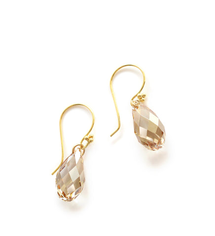 Elegant 18K gold plated earrings handmade with Golden Shadow Swarovski crystal drops.
