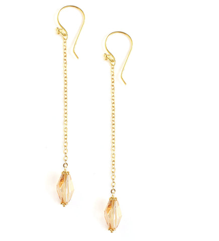 18K gold plated Long-length dangle earrings with Golden Shadow Swarovski crystals
