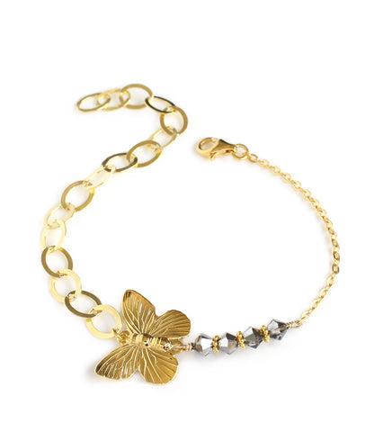 18K gold plated butterfly bracelet adorned with Black Silver Night Swarovski crystals