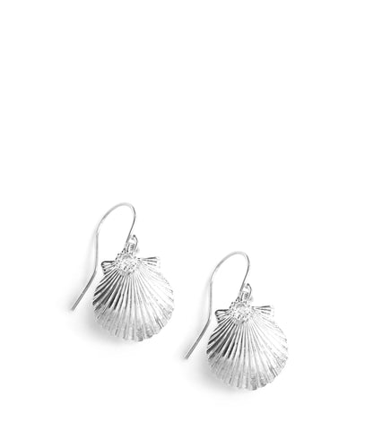 Rhodium plated seashell earrings with clear Swarovski crystals
