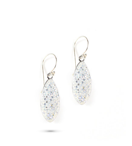Rhodium plated earrings with white Swarovski crystals pavé drops.