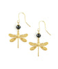 Gold dragonfly earrings with black Austrian crystals