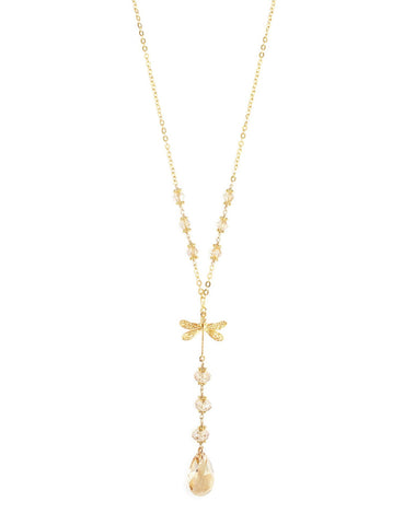 Long dragonfly necklace with Golden Shadow Austrian crystals