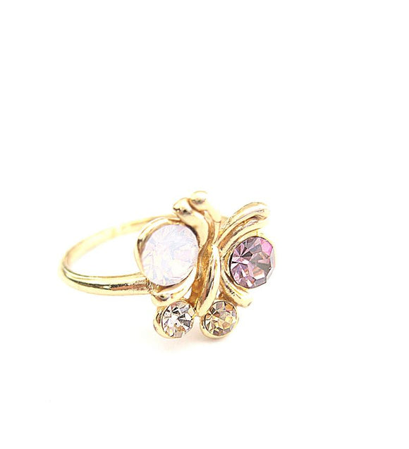 Gold butterfly ring with crystals