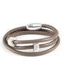 Taupe triple wrap leather bracelet with clear Austrian crystal pavé beads