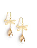 Gold dragonfly earrings with Golden Shadow Austrian crystal drops