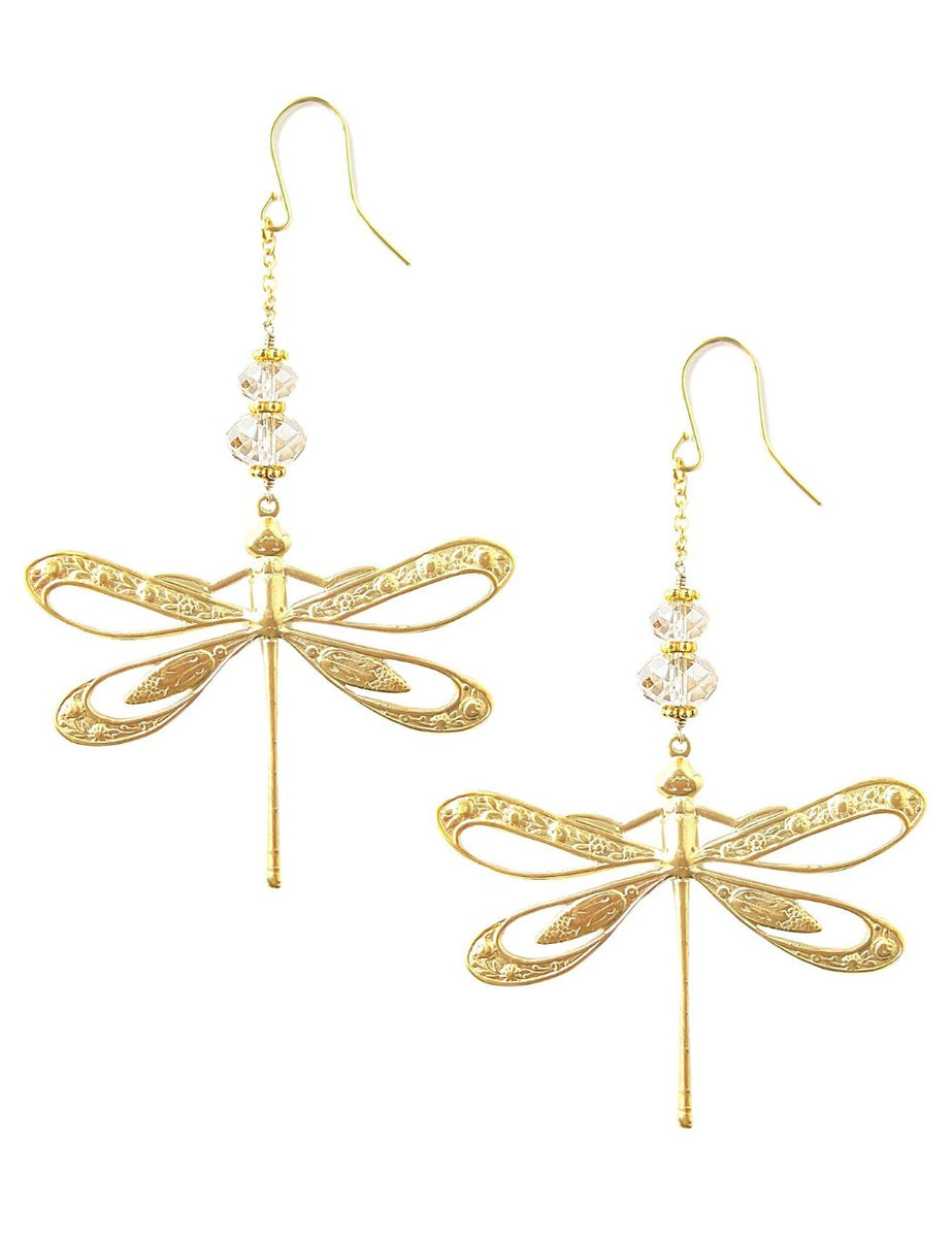 Gold hotsell dragonfly earrings