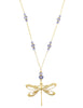 Long gold dragonfly necklace with Tanzanite Austrian crystals