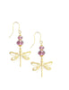 Gold dragonfly earrings with amethyst Austrian crystals