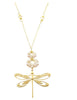 Long gold dragonfly necklace with Golden Shadow Austrian crystals