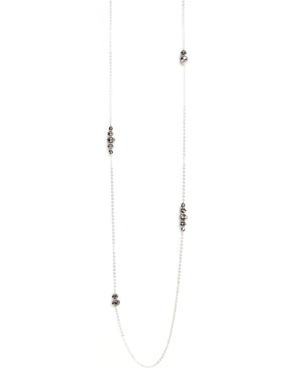 Long silver necklace with Black Diamond Austrian crystals