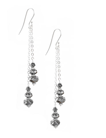 Silver dangle earrings with Black Diamond crystals