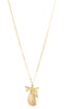 Long gold necklace with a dragonfly and Golden Shadow Austrian crystal drop
