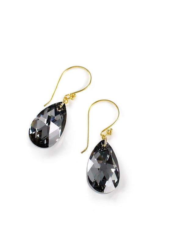 Gold earrings with black diamond Austrian crystal drops