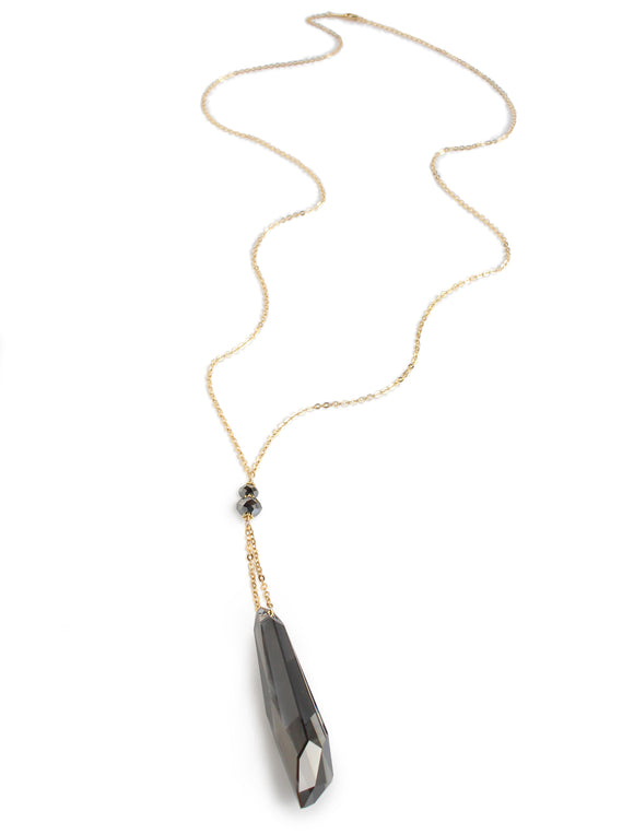 Long gold necklace with Black Diamond Austrian crystal pendant