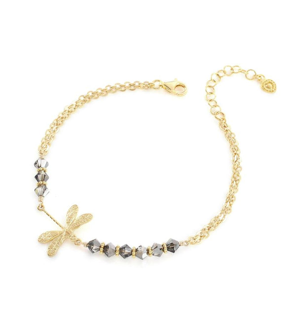 Gold dragonfly bracelet with Black Diamond Austrian crystals