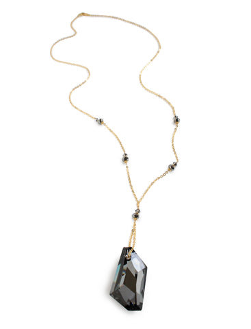 Long gold necklace with Black Diamond Austrian crystals