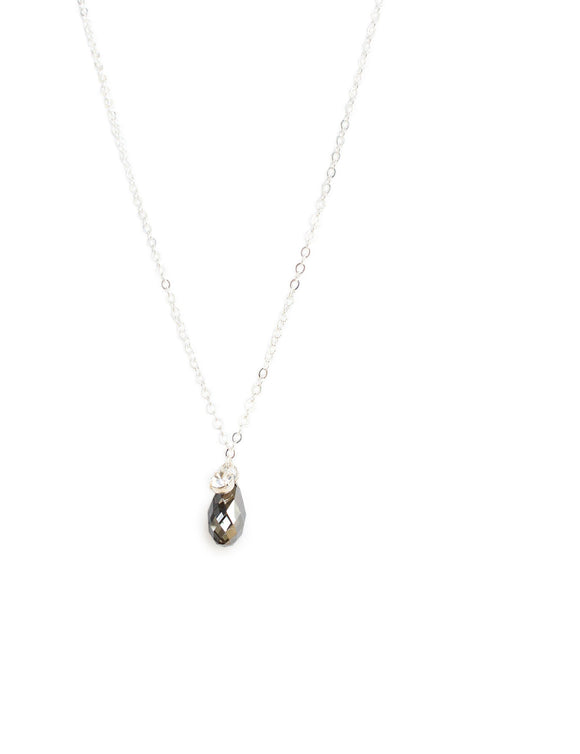 Short silver necklace with Black Diamond Austrian crystal drop