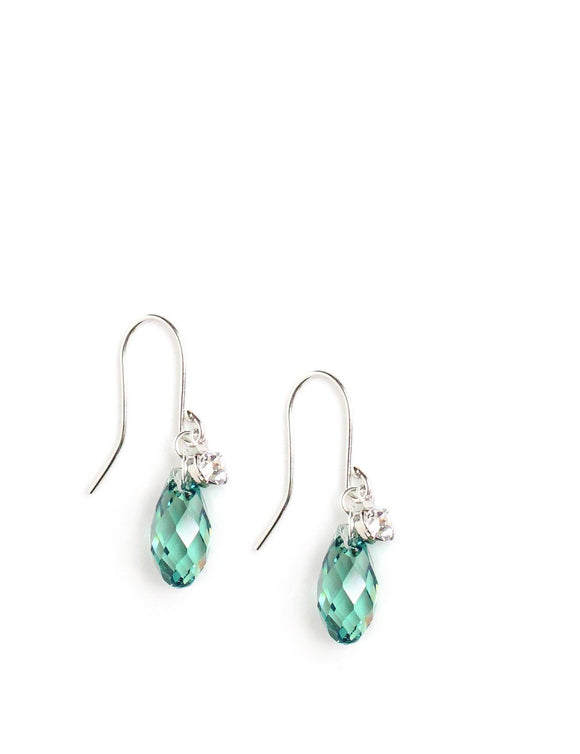 Silver earrings with Erinite Austrian crystal drops and charms