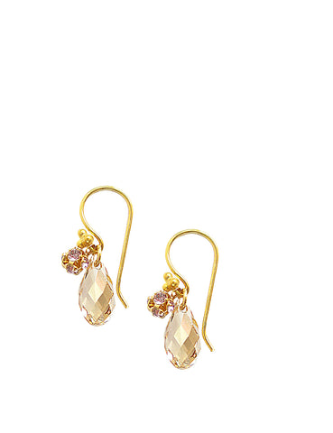 Gold earrings with Golden Shadow Austrian drops