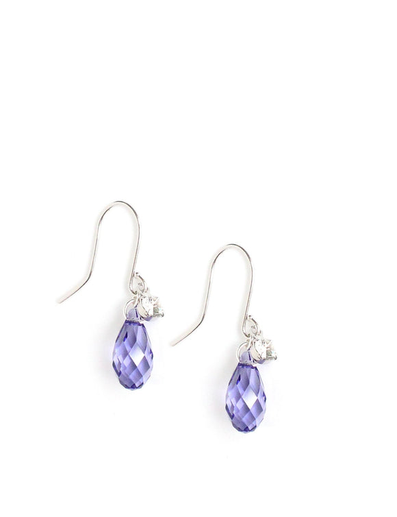 Silver earrings with Tanzanite Austrian crystal drops