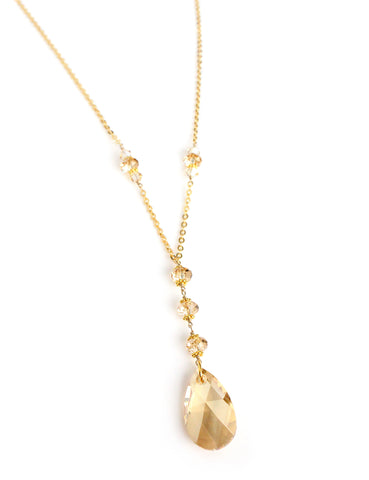 Long gold necklace with Golden Shadow Austrian crystals