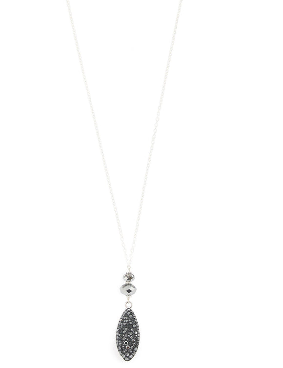 Long silver necklace with Black Diamond Austrian pavé pendant