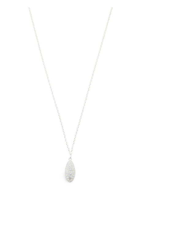 Short silver necklace with a white Austrian crystal pavé pendant