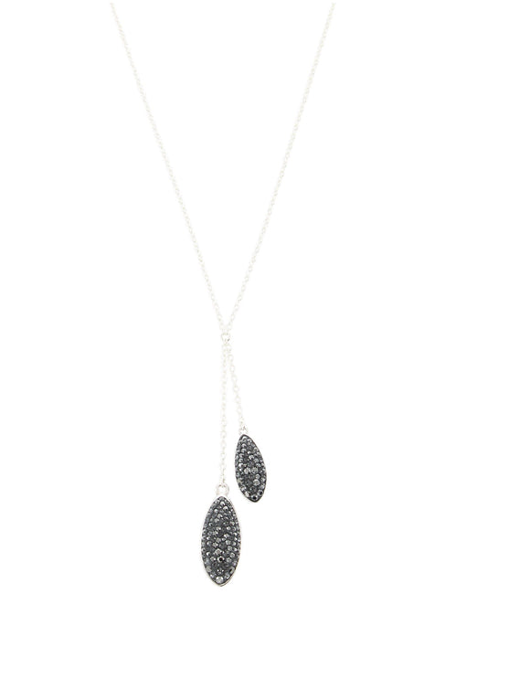 Short silver necklace with Black Diamond Austrian crystal pavé drop pendants