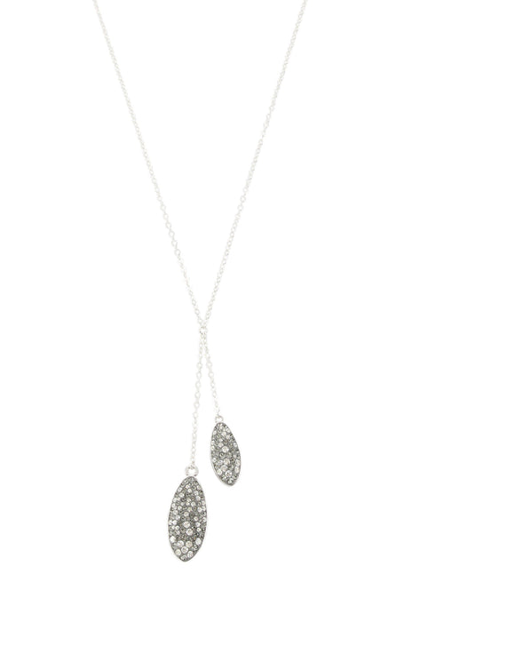 Short silver necklace with grey Austrian crystal pavé pendants