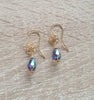 Gold flower earrings wth Tanzanite AB  Austrian drops