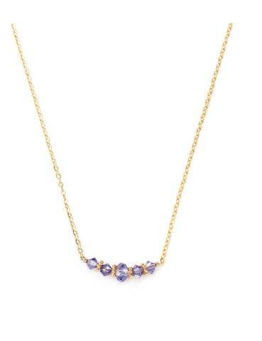 Short gold necklace with Tanzanite Austrian crystals