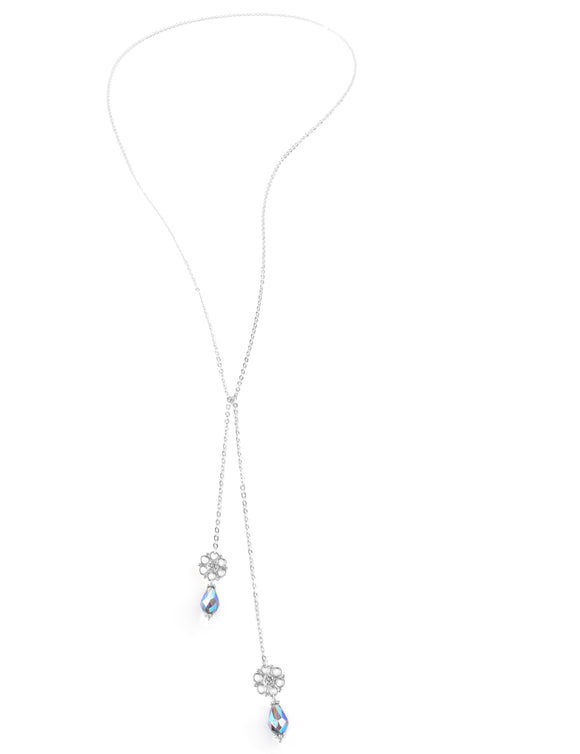 Silver double wrap flower necklace with Tanzanite AB Austrian drops
