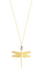 Long gold dragonfly necklace with a Tanzanite Austrian crystal