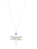 Long silver dragonfly necklace with a Tanzanite Austrian crystal