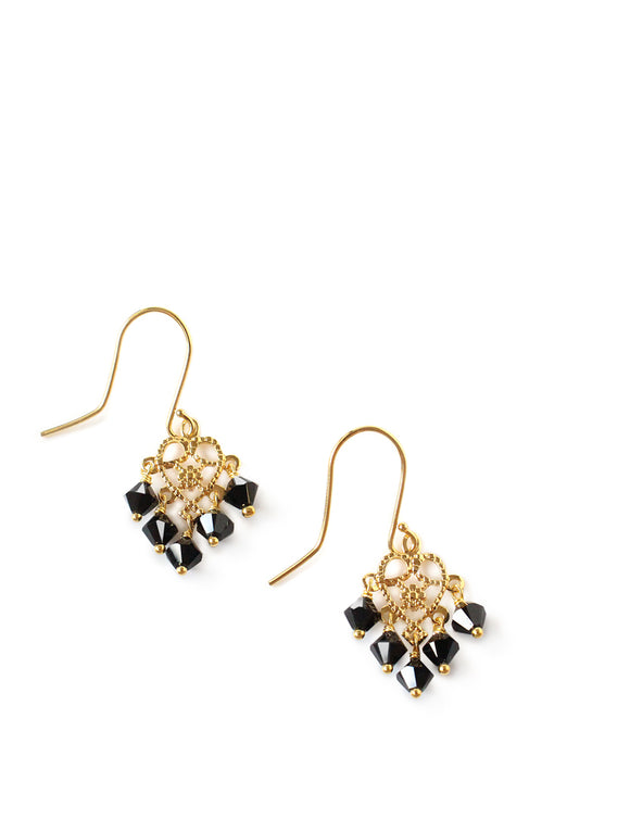 Dige Designs gold plated earrings with black Austrian crystals