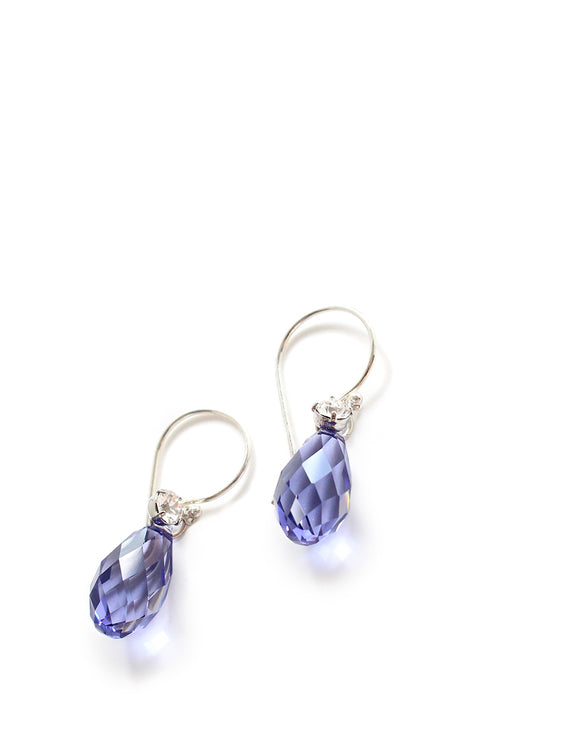 Silver earring with Tanzanite Austrian crystal drop and charms