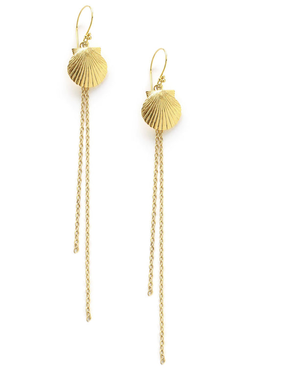 Long gold plated seashell earrings