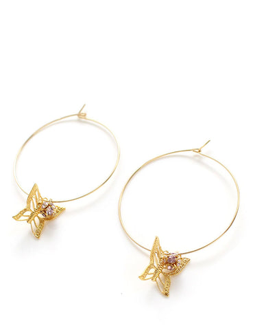 DIge Desigs gold butterfly hoop earrings