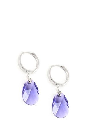 Silver hoop earrings with Tanzanite Austrian drops