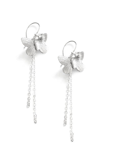 Silver butterfly dangle earrings with crystals